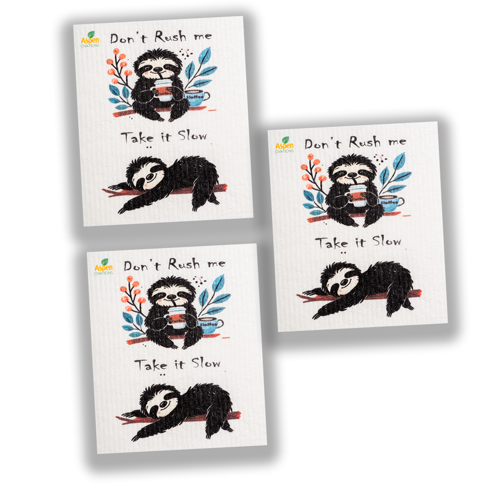 Sloths / Take it slow Set of 3 Swedish Dishcloth Swedish Dishcloth – Reusable, Eco-Friendly Kitchen Sponge Cloth for Absorbing Spills, Cleaning Surfaces, Washing Dishes & Replacing Paper Towels – Zero Waste Sustainable Gift