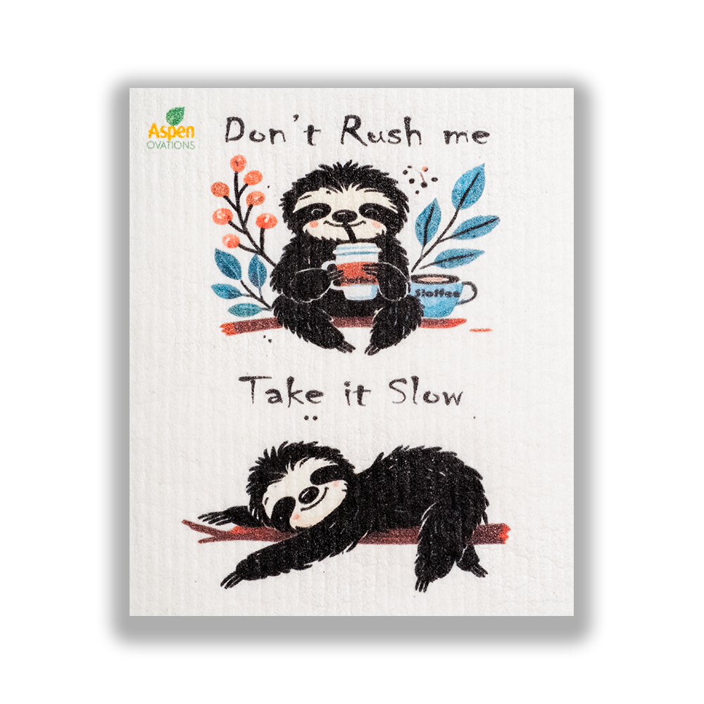 Sloths / Take it slow Set of 3 Swedish Dishcloth Swedish Dishcloth – Reusable, Eco-Friendly Kitchen Sponge Cloth for Absorbing Spills, Cleaning Surfaces, Washing Dishes & Replacing Paper Towels – Zero Waste Sustainable Gift