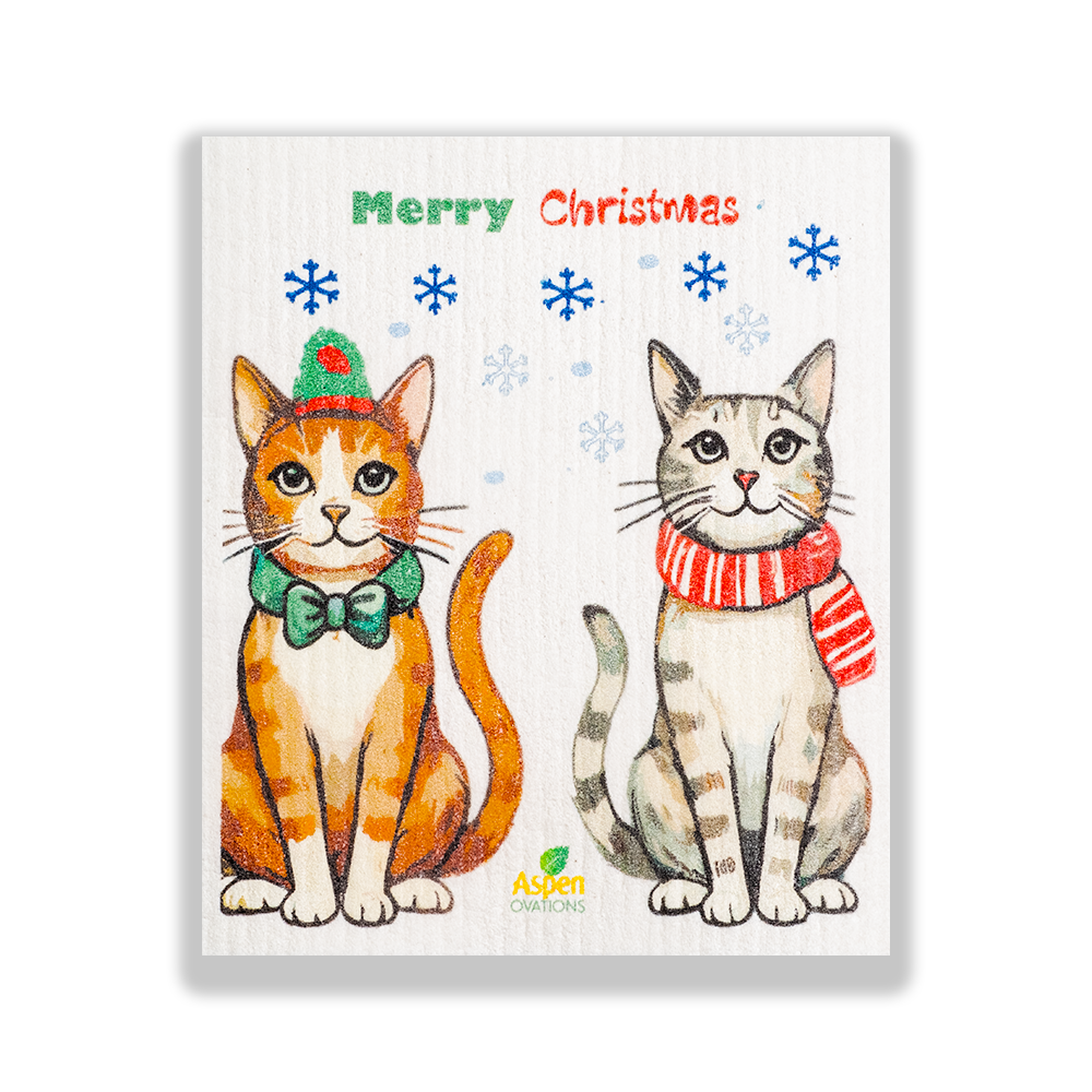 Christmas Cats O/G set of 3 Swedish Dishcloth Eco-Friendly Reusable Swedish Dishcloth – Ultra-Absorbent, Eco-Friendly Kitchen Sponge Cloth for Cleaning, Washing Dishes & Replacing Paper Towels – Zero Waste, Sustainable Home Essential