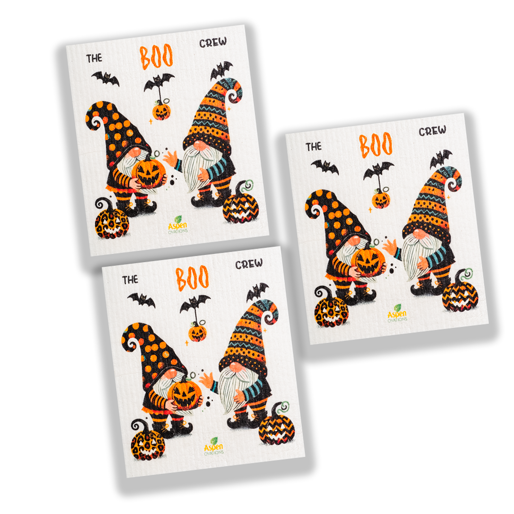 Halloween gnomes/BOO Set of 3 Swedish Dishcloth Eco-Friendly Reusable Swedish Dishcloth – Ultra-Absorbent, Eco-Friendly Kitchen Sponge Cloth for Cleaning, Washing Dishes & Replacing Paper Towels – Zero Waste, Sustainable Home Essential