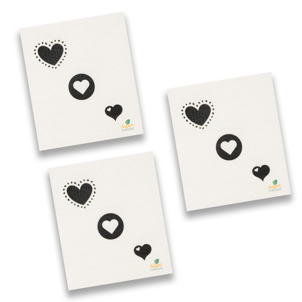 Heart design Set of 3 Swedish Dishcloth – Eco-Friendly Kitchen Sponge Cloth, Reusable Zero Waste Cleaning Towel, Unique Wedding Favor & Brandable Gift Idea