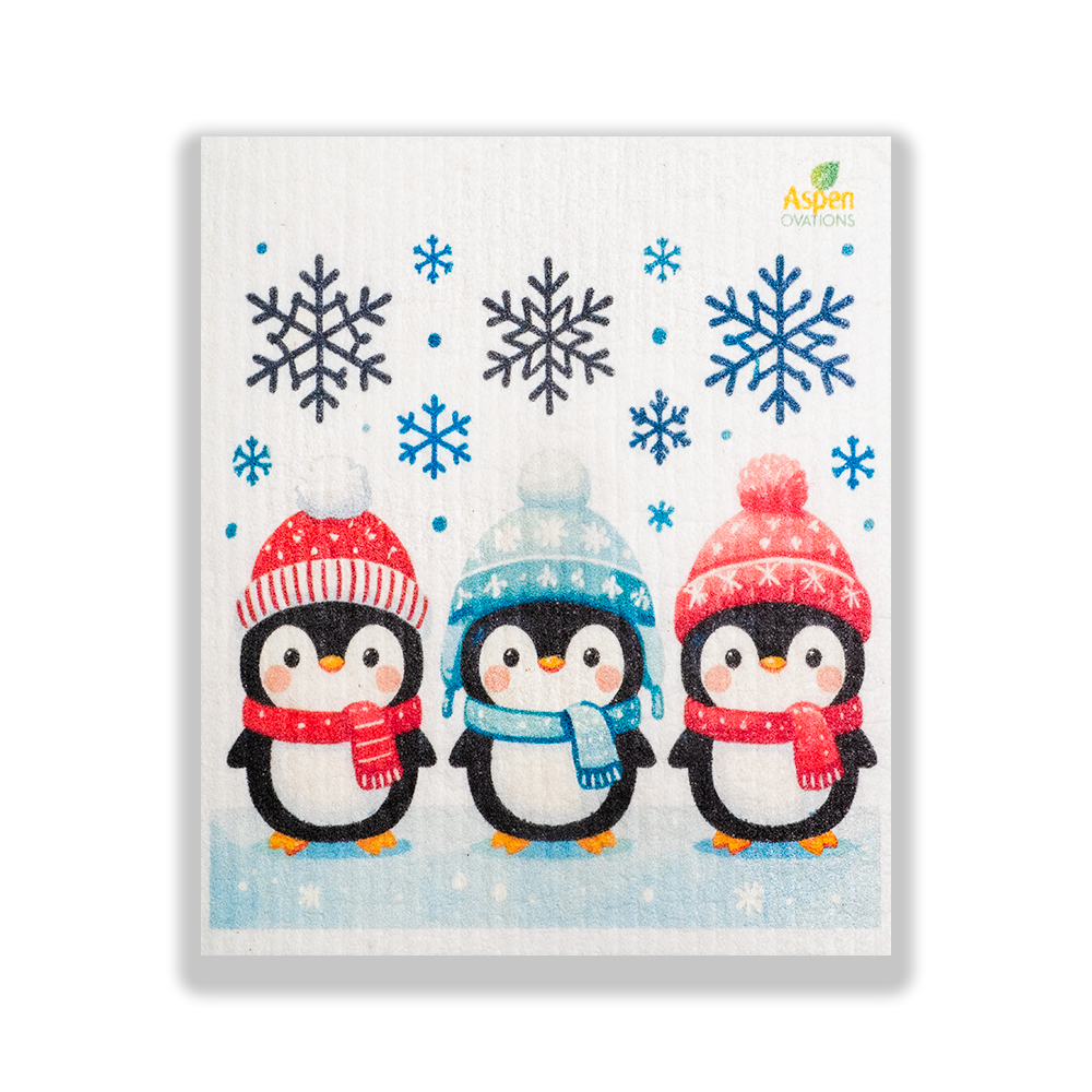 Christmas Penguins Single Swedish Dishcloth Eco-Friendly alternative to paper towels