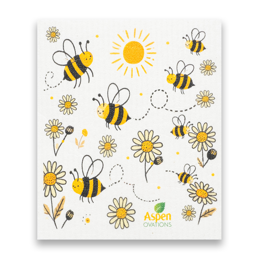 Bee Happy Blooms Swedish Set of 3 Dishcloth Eco-Friendly, Reusable Kitchen Sponge Cloth for Gift & Everyday Cleaning