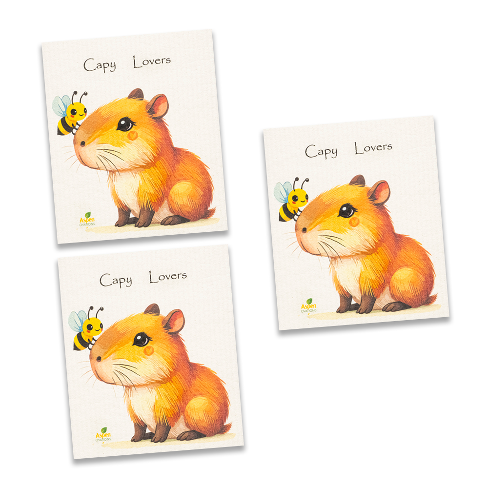 Capy Lovers Set of 3 Swedish Dishcloth – Cute Capybara & Bee Design, Reusable Eco-Friendly Kitchen Sponge Cloth, Zero Waste Cleaning Towel, Adorable Animal Lover Gift