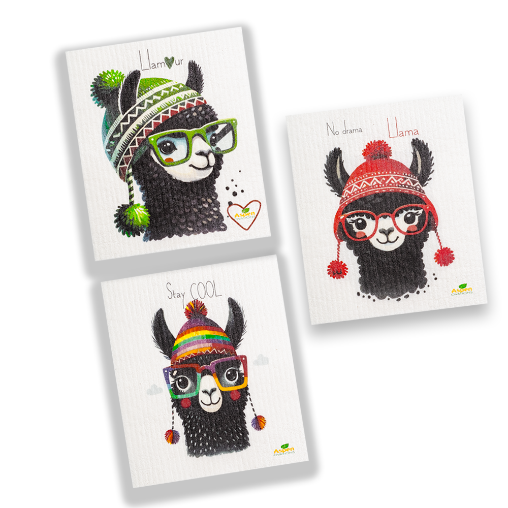 Llama Mixed Set of 3 Swedish Dishcloth Eco-Friendly Reusable Swedish Dishcloth – Ultra-Absorbent, Eco-Friendly Kitchen Sponge Cloth for Cleaning, Washing Dishes & Replacing Paper Towels – Zero Waste, Sustainable Home Essential (Copy)