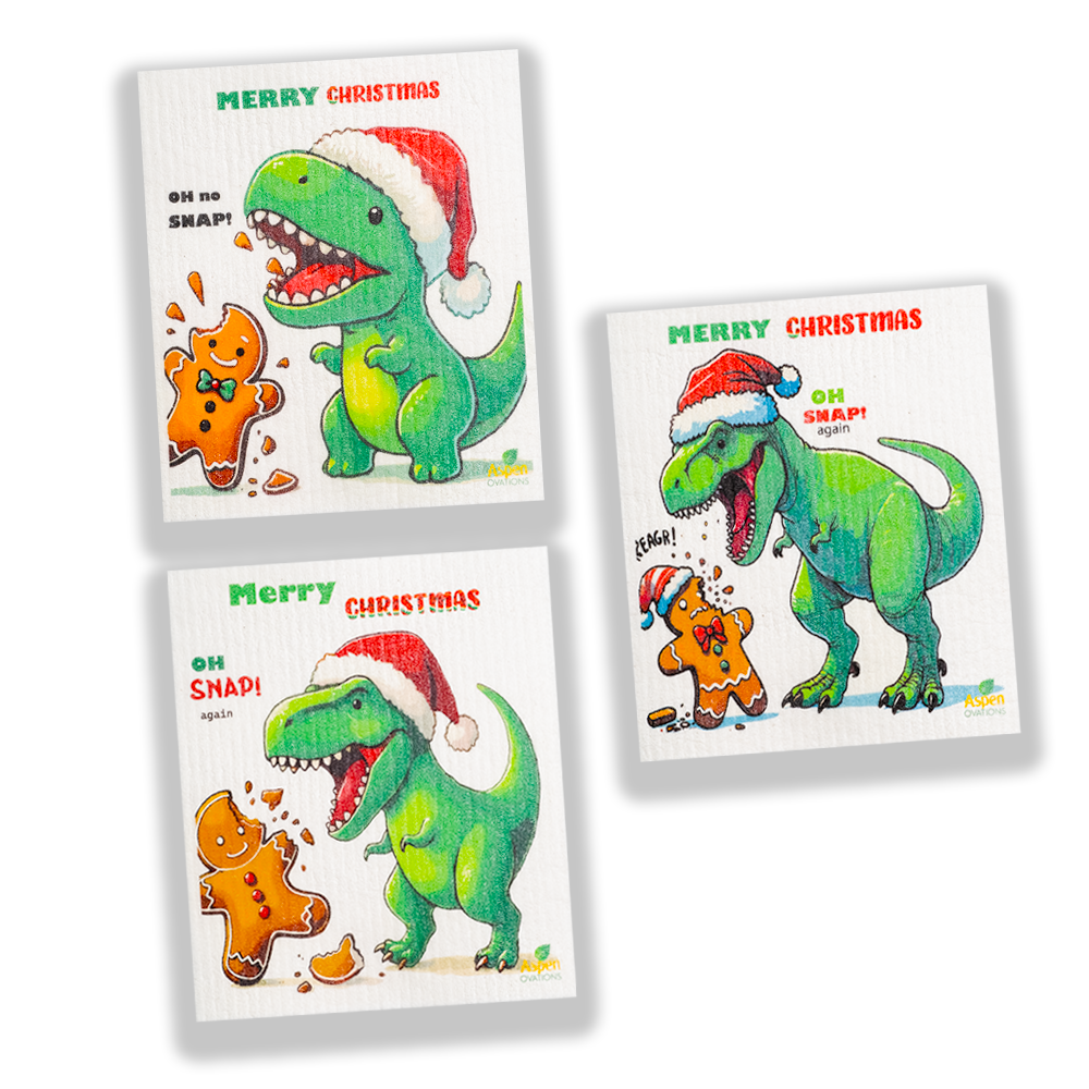 Christmas BB T-REX Swedish Mixed Set of 3 Dishcloth Eco-Friendly Reusable Swedish Dishcloth – Ultra-Absorbent, Eco-Friendly Kitchen Sponge Cloth for Cleaning, Washing Dishes & Replacing Paper Towels – Zero Waste, Sustainable Home Essential