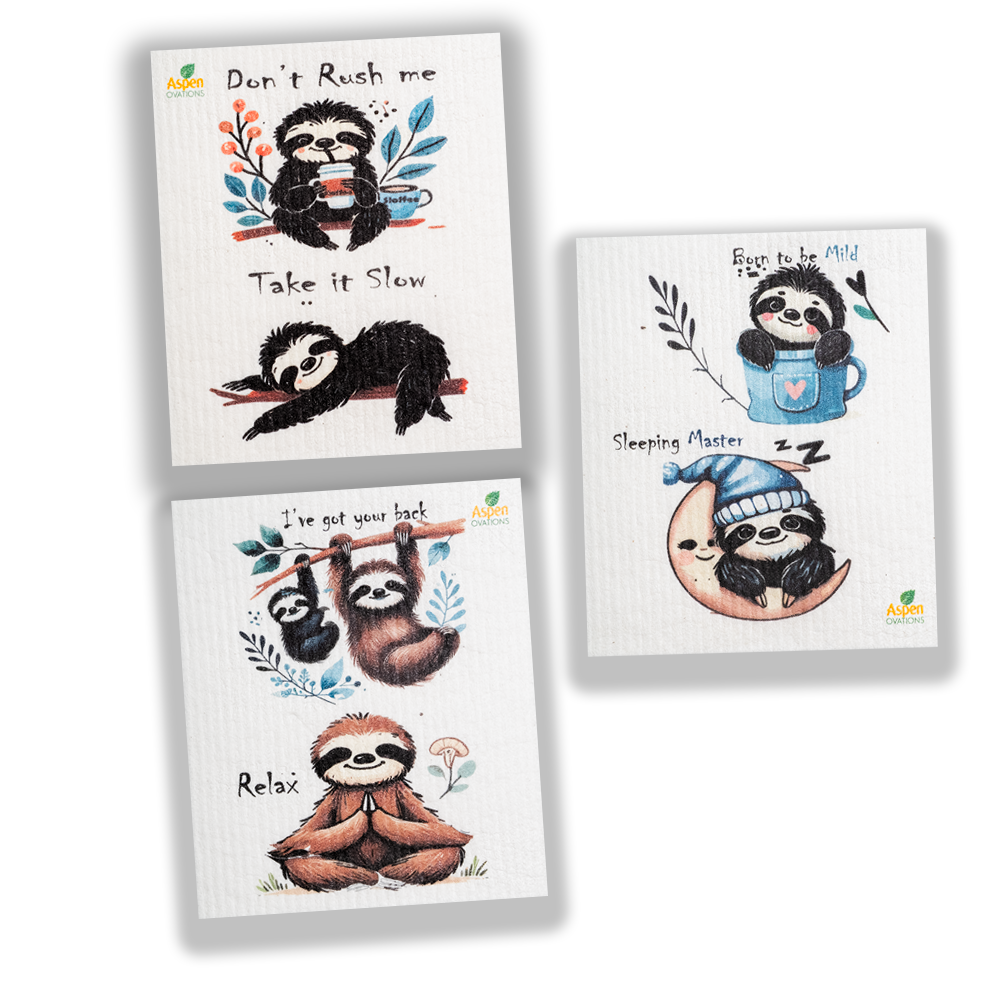 Sloths Mixed Set of 3 Swedish Dishcloth Swedish Dishcloth – Reusable, Eco-Friendly Kitchen Sponge Cloth for Absorbing Spills, Cleaning Surfaces, Washing Dishes & Replacing Paper Towels – Zero Waste Sustainable Gift (Copy)