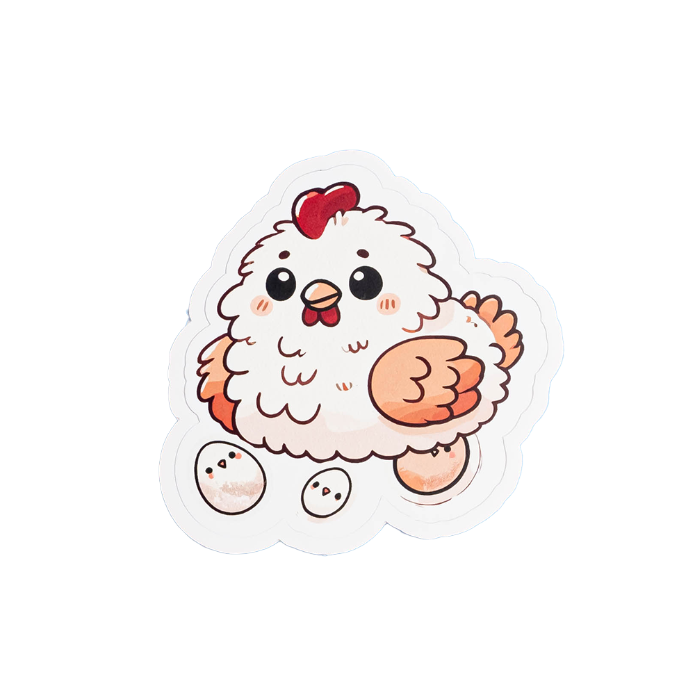 Cute Chicken Sticker - Fluffy Hen with Eggs Vinyl Decal | Adorable Farm Animal Sticker for Laptops, Water Bottles & Chicken Lovers