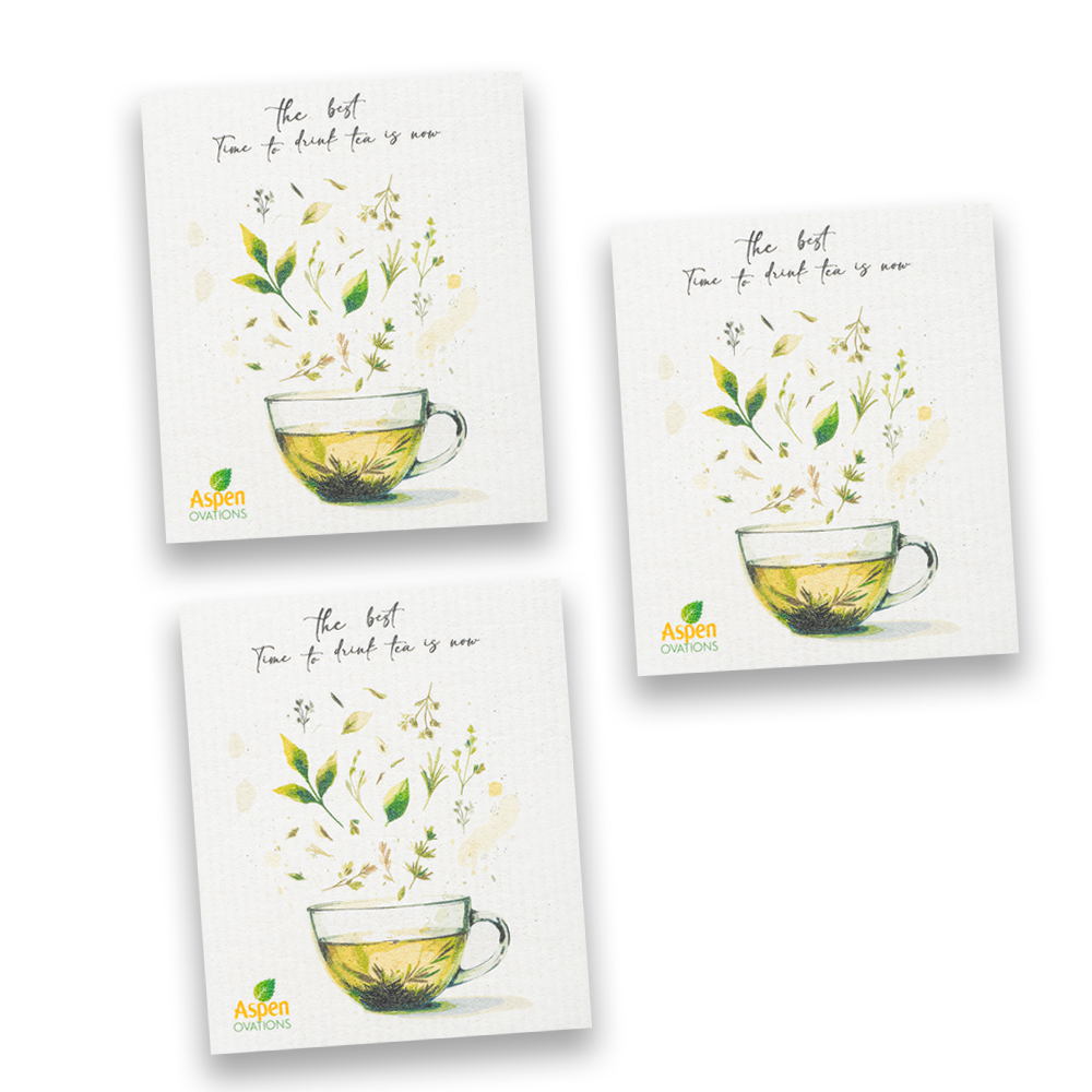 Herbal Tea Set of 3 Swedish Dishcloth – Eco-Friendly Kitchen Sponge, Reusable Cleaning Cloth, Tea Lover Gift, Zen Kitchen Decor, Zero Waste Tea Towel, Green Tea Home Essential