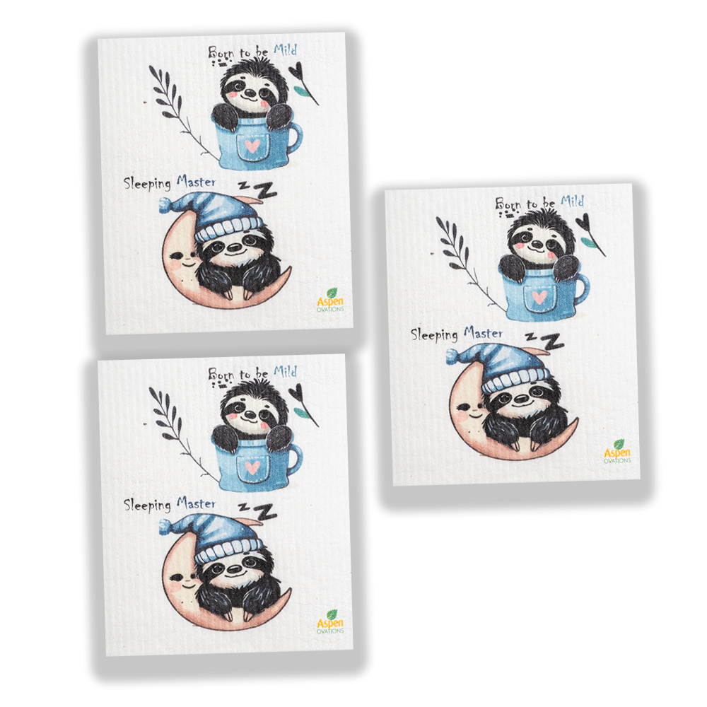 Sloths / cute BBs Set of 3 Swedish Dishcloth Eco-Friendly Swedish Dishcloth – Reusable, Eco-Friendly Kitchen Sponge Cloth for Absorbing Spills, Cleaning Surfaces, Washing Dishes & Replacing Paper Towels – Zero Waste Sustainable Gift