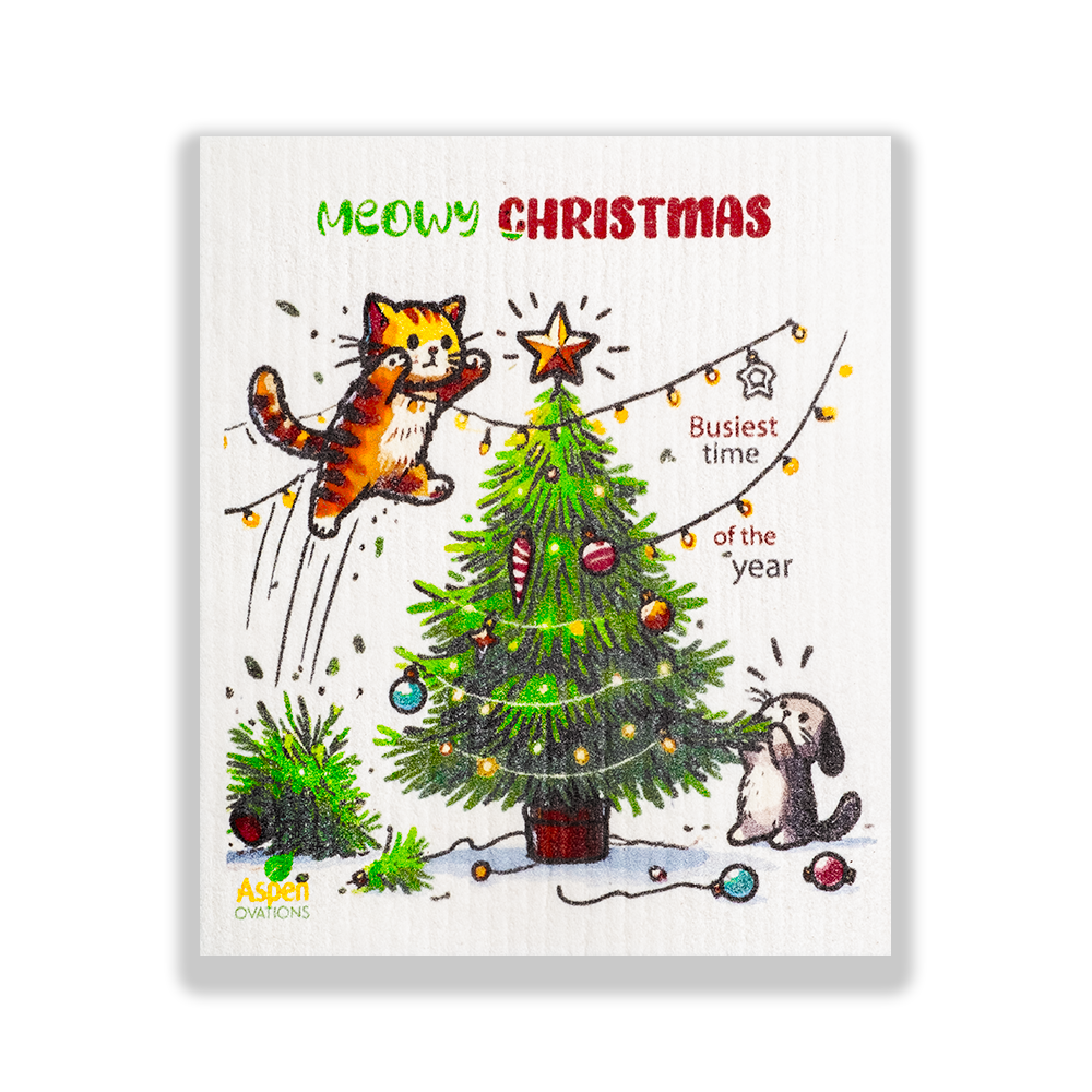 Christmas Tree/Cat Set of 3 Dishcloths Eco-Friendly Reusable Swedish Dishcloth – Ultra-Absorbent, Eco-Friendly Kitchen Sponge Cloth for Cleaning, Washing Dishes & Replacing Paper Towels – Zero Waste, Sustainable Home Essential