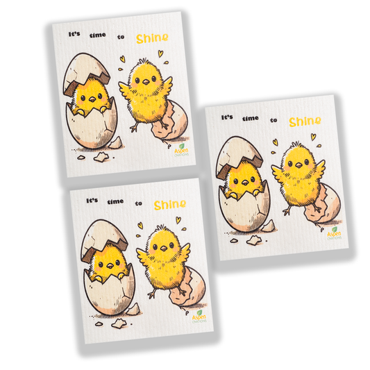 Its Time To Shine Chicken Set of 3 Swedish Dishcloth Eco-Friendly Reusable Swedish Dishcloth – Ultra-Absorbent, Eco-Friendly Kitchen Sponge Cloth for Cleaning, Washing Dishes & Replacing Paper Towels – Zero Waste, Sustainable Home Essential