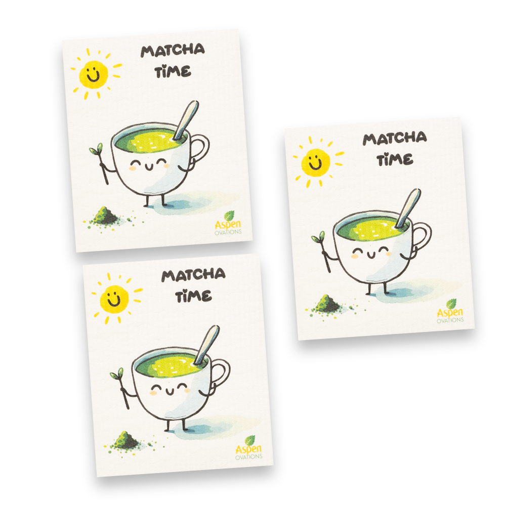 Matcha Time Set of 3 Swedish Dishcloth – Cute Eco-Friendly Kitchen Sponge, Zero Waste Cleaning Towel, Tea Lover Gift, Sustainable Home Essentials, Matcha Green Tea Decor