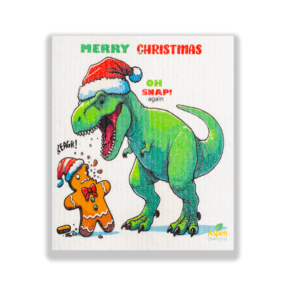 Christmas T-REX and Ginger Cookie Swedish Set of 3 Dishcloth Eco-Friendly Reusable Swedish Dishcloth – Ultra-Absorbent, Eco-Friendly Kitchen Sponge Cloth for Cleaning, Washing Dishes & Replacing Paper Towels – Zero Waste, Sustainable Home Essential