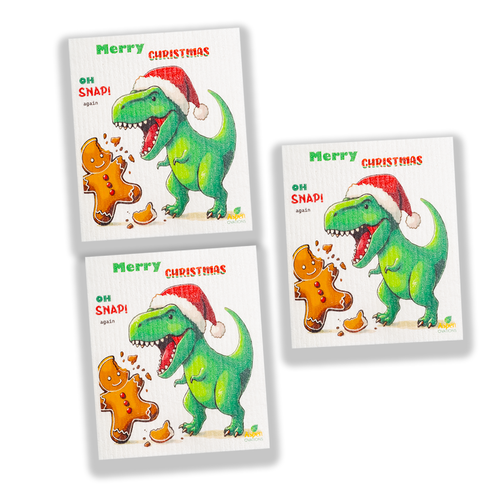 Christmas T-REX Swedish Set of 3 Dishcloth Eco-Friendly Reusable Swedish Dishcloth – Ultra-Absorbent, Eco-Friendly Kitchen Sponge Cloth for Cleaning, Washing Dishes & Replacing Paper Towels – Zero Waste, Sustainable Home Essential