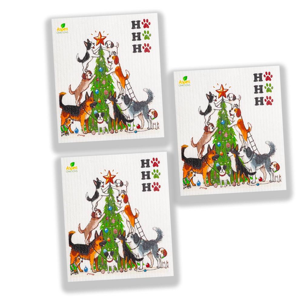 Christmas Tree Dogs Set of 3 Swedish Dishcloth Eco-Friendly