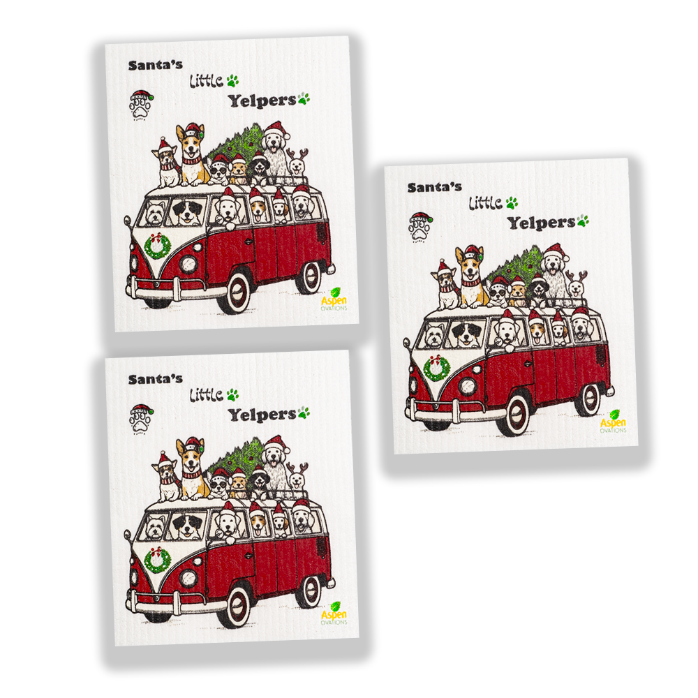 Santas little Yelpers Dogs Set of 3 Swedish Dishcloth Eco-Friendly Reusable Swedish Dishcloth – Ultra-Absorbent, Eco-Friendly Kitchen Sponge Cloth for Cleaning, Washing Dishes & Replacing Paper Towels – Zero Waste, Sustainable Home Essential