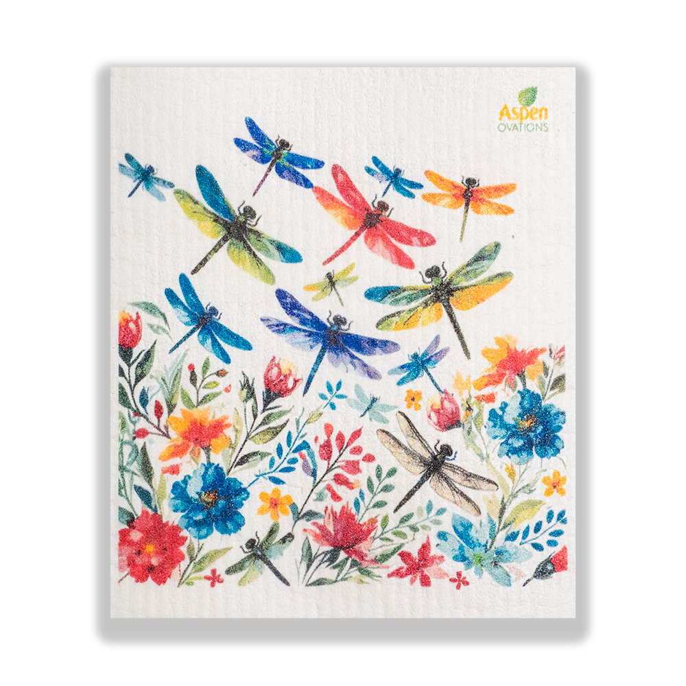 Dragonflies pattern Set of 3 Dishcloth Eco-Friendly Reusable Swedish Dishcloth – Ultra-Absorbent, Eco-Friendly Kitchen Sponge Cloth for Cleaning, Washing Dishes & Replacing Paper Towels – Zero Waste, Sustainable Home Essential