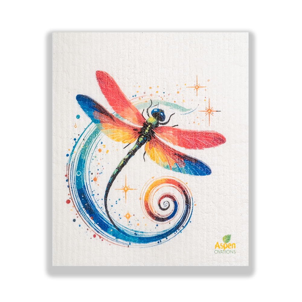 Colorful Dragonfly Set of 3 Swedish Dishcloth Eco-Friendly Reusable Swedish Dishcloth – Ultra-Absorbent, Eco-Friendly Kitchen Sponge Cloth for Cleaning, Washing Dishes & Replacing Paper Towels – Zero Waste, Sustainable Home Essential