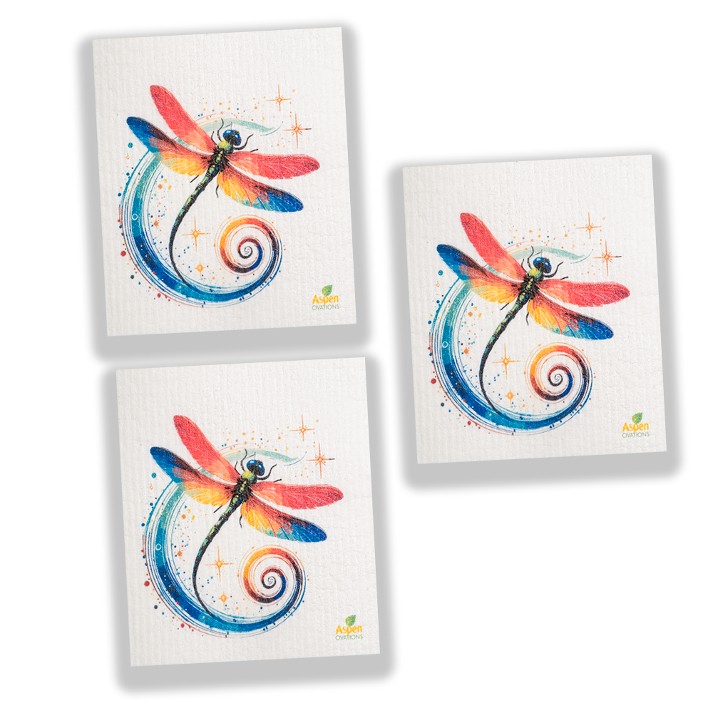 Colorful Dragonfly Set of 3 Swedish Dishcloth Eco-Friendly Reusable Swedish Dishcloth – Ultra-Absorbent, Eco-Friendly Kitchen Sponge Cloth for Cleaning, Washing Dishes & Replacing Paper Towels – Zero Waste, Sustainable Home Essential