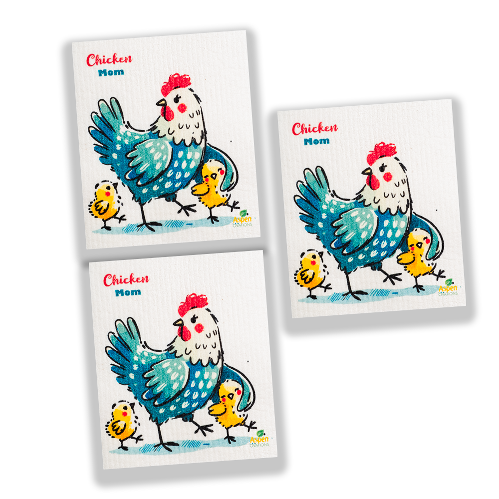 Turquoise Chicken Mom Swedish Set of 3 Dishcloth Reusable Swedish Dishcloth – Ultra-Absorbent, Eco-Friendly Kitchen Sponge Cloth for Cleaning, Washing Dishes & Replacing Paper Towels – Zero Waste, Sustainable Home Essential