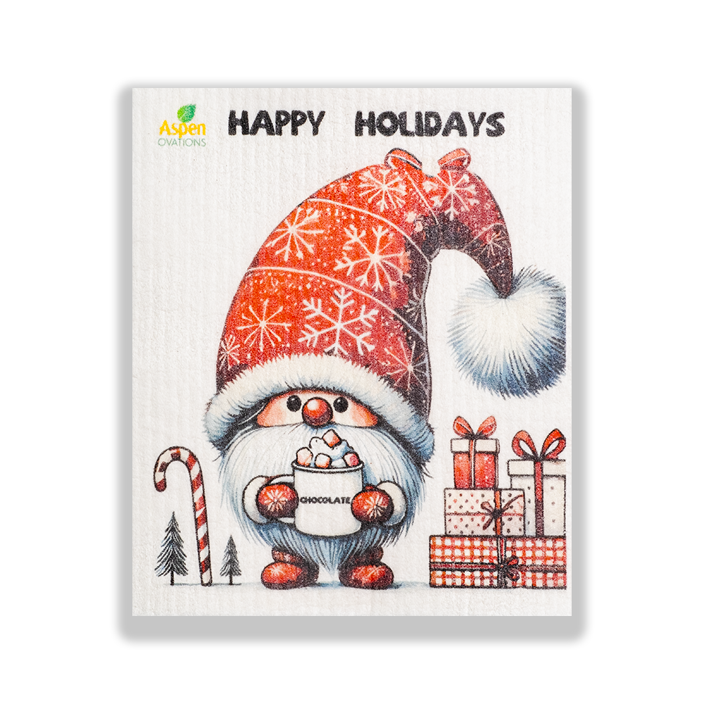 Christmas Gnome/hot chocolate Set of 3 Swedish Dishcloth Eco-Friendly Reusable Swedish Dishcloth – Ultra-Absorbent, Eco-Friendly Kitchen Sponge Cloth for Cleaning, Washing Dishes & Replacing Paper Towels – Zero Waste, Sustainable Home Essential