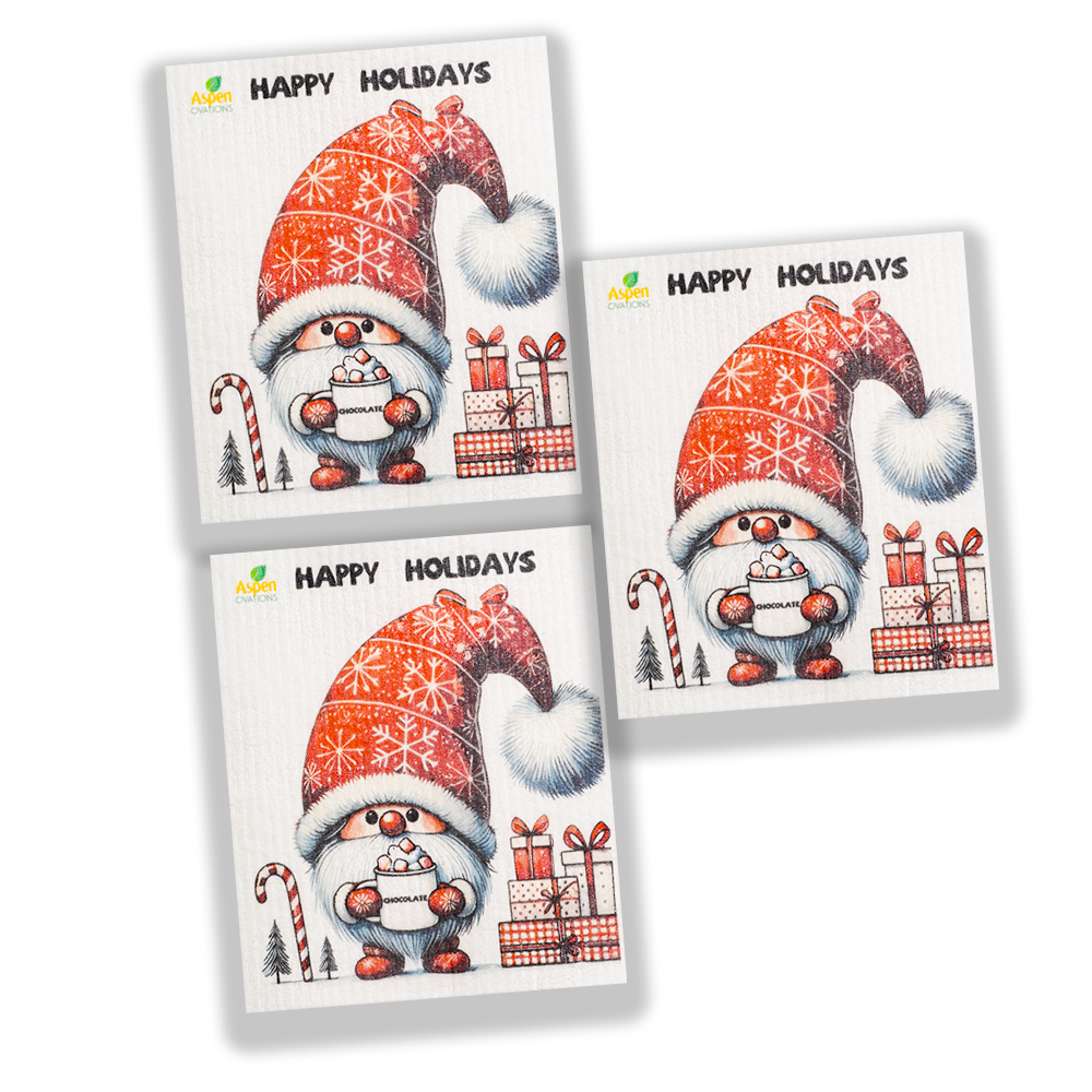 Christmas Gnome/hot chocolate Set of 3 Swedish Dishcloth Eco-Friendly Reusable Swedish Dishcloth – Ultra-Absorbent, Eco-Friendly Kitchen Sponge Cloth for Cleaning, Washing Dishes & Replacing Paper Towels – Zero Waste, Sustainable Home Essential