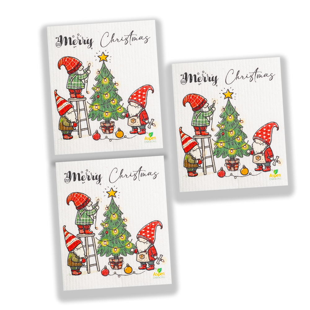 Christmas Gnomes and Tree Set of 3 Swedish Dishcloth Eco-Friendly Reusable Swedish Dishcloth – Ultra-Absorbent, Eco-Friendly Kitchen Sponge Cloth for Cleaning, Washing Dishes & Replacing Paper Towels – Zero Waste, Sustainable Home Essential