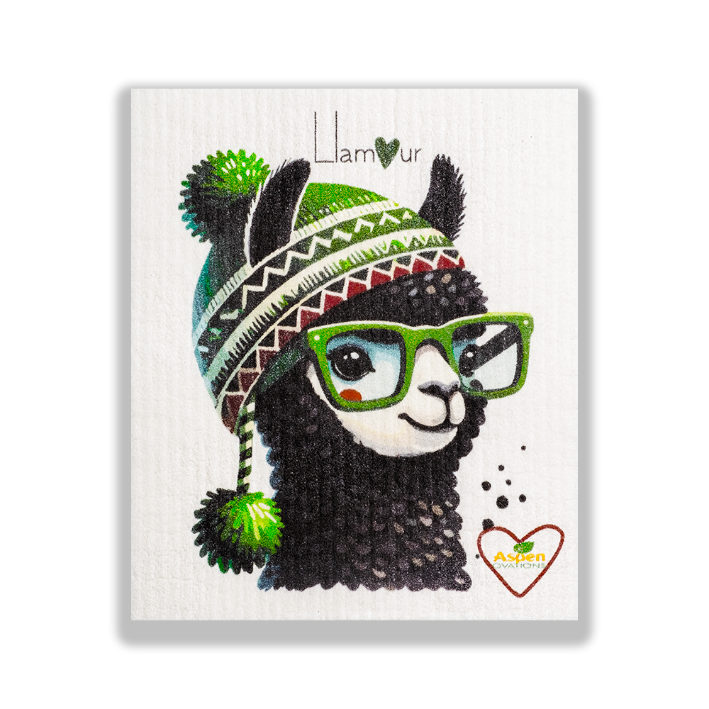 Llama / green Llamour Single Swedish Dishcloth Eco-Friendly alternative to paper towel