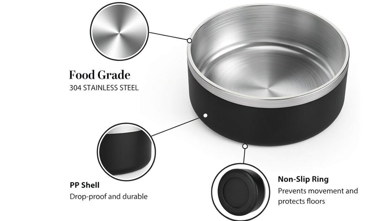 Gray Customize Your Dog Bowl – Custom Stainless Steel Dog Bowl 64 oz Double Wall Insulated Non Slip Pet Bowl for Food and Water (Copy)