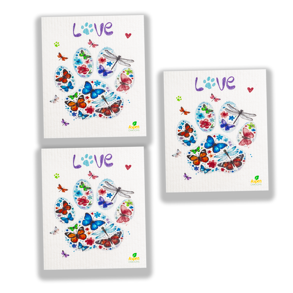 Dog Paw LOVE Swedish Set of 3 Dishcloth Eco-Friendly Reusable Swedish Dishcloth – Ultra-Absorbent, Eco-Friendly Kitchen Sponge Cloth for Cleaning, Washing Dishes & Replacing Paper Towels – Zero Waste, Sustainable Home Essential