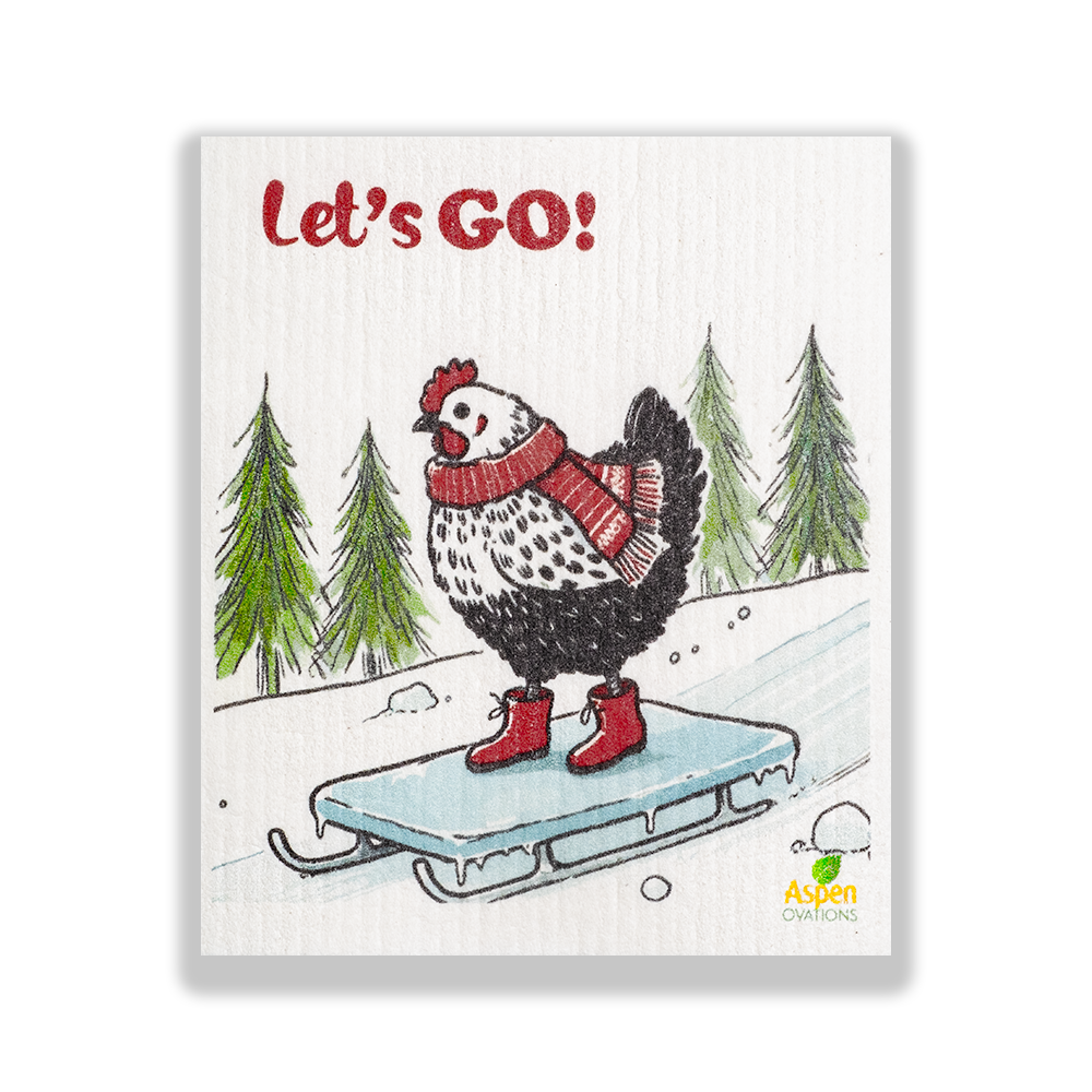 Winter Chicken - red Set of 3 Dishcloth Swedish Dishcloth – Reusable, Eco-Friendly Kitchen Sponge Cloth for Absorbing Spills, Cleaning Surfaces, Washing Dishes & Replacing Paper Towels – Zero Waste Sustainable Gift