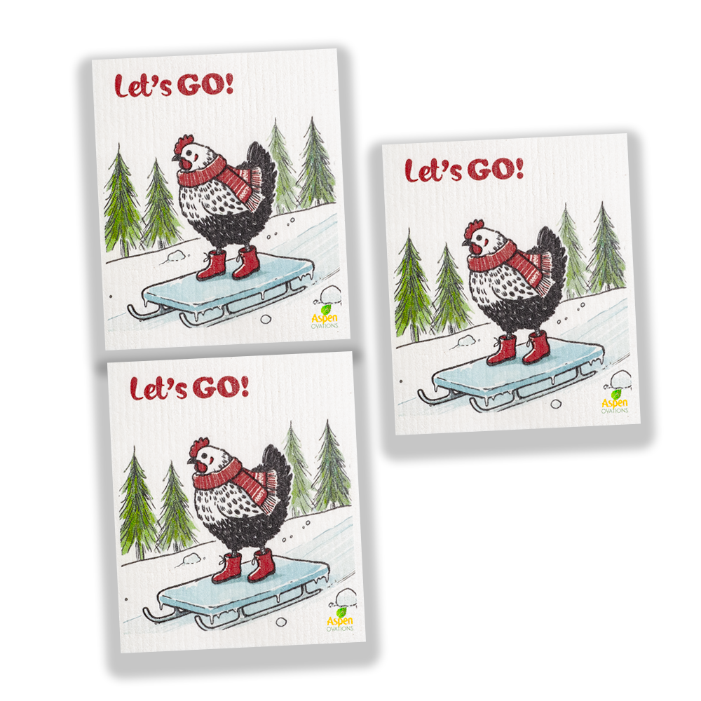 Winter Chicken - red Set of 3 Dishcloth Swedish Dishcloth – Reusable, Eco-Friendly Kitchen Sponge Cloth for Absorbing Spills, Cleaning Surfaces, Washing Dishes & Replacing Paper Towels – Zero Waste Sustainable Gift
