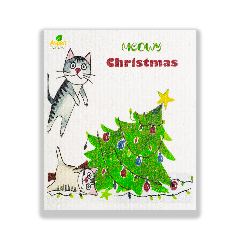 Christmas/Cat Set of 3 Dishcloth Eco-Friendly Reusable Swedish Dishcloth – Ultra-Absorbent, Eco-Friendly Kitchen Sponge Cloth for Cleaning, Washing Dishes & Replacing Paper Towels – Zero Waste, Sustainable Home Essential