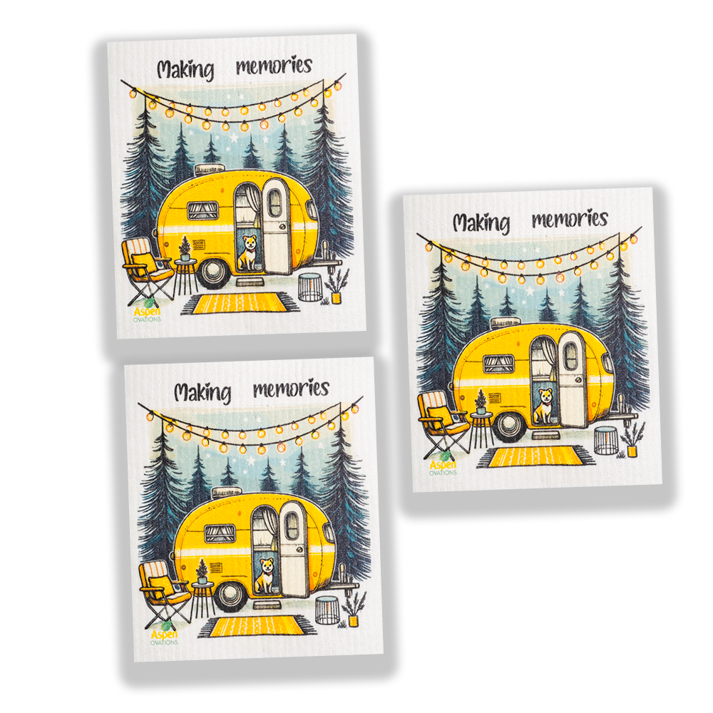 Retro Camper Set of 3 Swedish Dishcloth Eco-Friendly Reusable Swedish Dishcloth – Ultra-Absorbent, Eco-Friendly Kitchen Sponge Cloth for Cleaning, Washing Dishes & Replacing Paper Towels – Zero Waste, Sustainable Home Essential