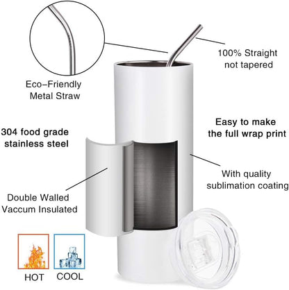 Cafecito y Chisme 20 oz Skinny Tumbler –  Inspirational Stainless Steel Cup with Lid & Straw, quotes