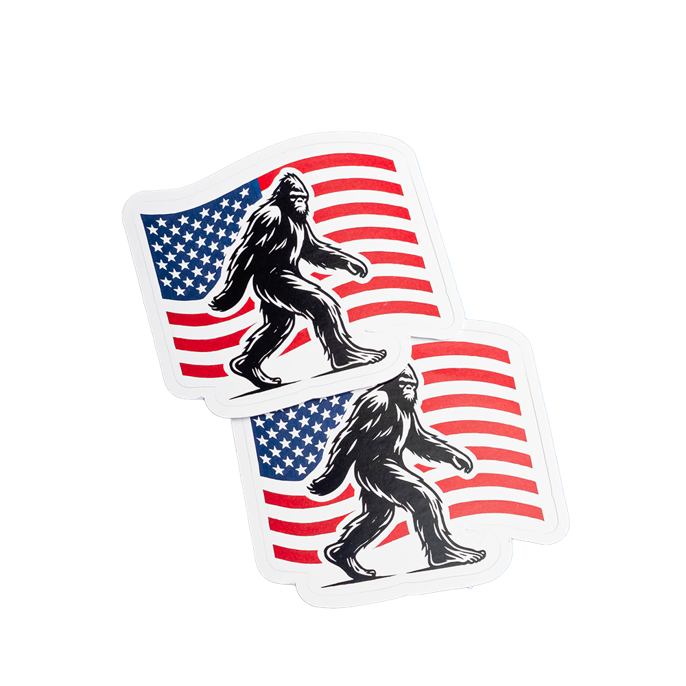 Patriotic Bigfoot Sticker – Sasquatch & American Flag Vinyl Decal – Waterproof Sticker for Laptops, Water Bottles & Cars