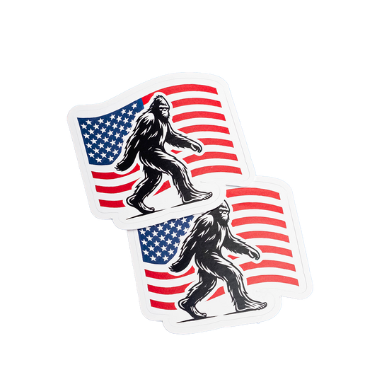 Patriotic Bigfoot Sticker – Sasquatch & American Flag Vinyl Decal – Waterproof Sticker for Laptops, Water Bottles & Cars