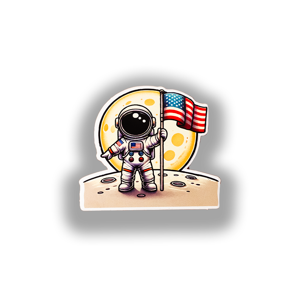 Astronaut Sticker - Cute Space Explorer with American Flag | Moon Landing Vinyl Sticker for Laptops, Water Bottles, and Cars