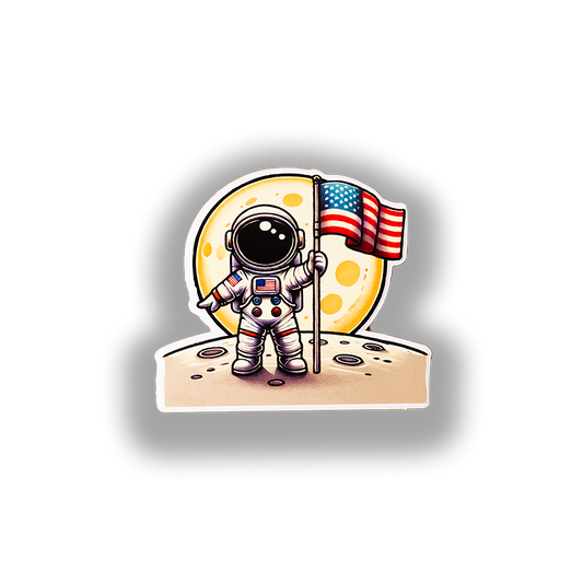 Astronaut Sticker - Cute Space Explorer with American Flag | Moon Landing Vinyl Sticker for Laptops, Water Bottles, and Cars