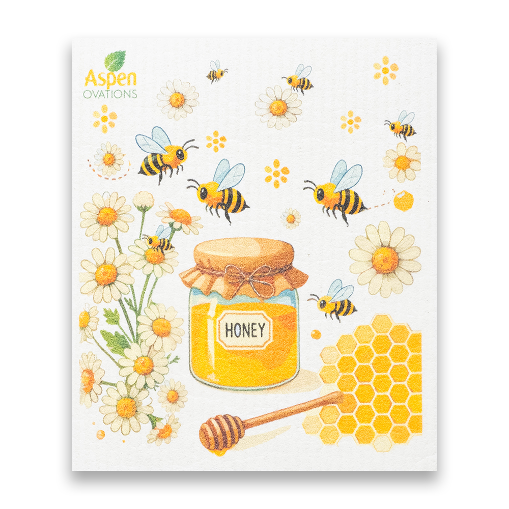 Bees & Honey Haven Swedish Set of 3 Dishcloth Eco-Friendly, Reusable Kitchen Sponge Cloth for Gift & Everyday Cleaning"