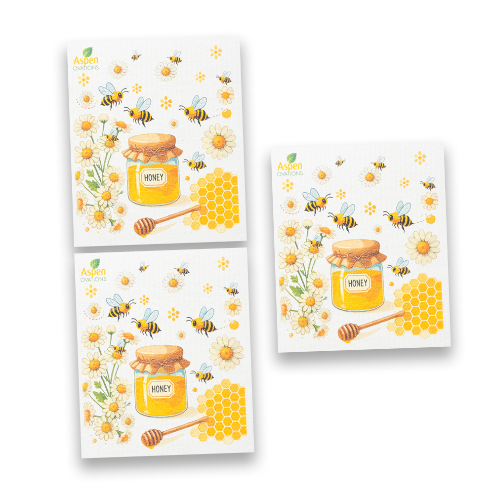 Bees & Honey Haven Swedish Set of 3 Dishcloth Eco-Friendly, Reusable Kitchen Sponge Cloth for Gift & Everyday Cleaning"