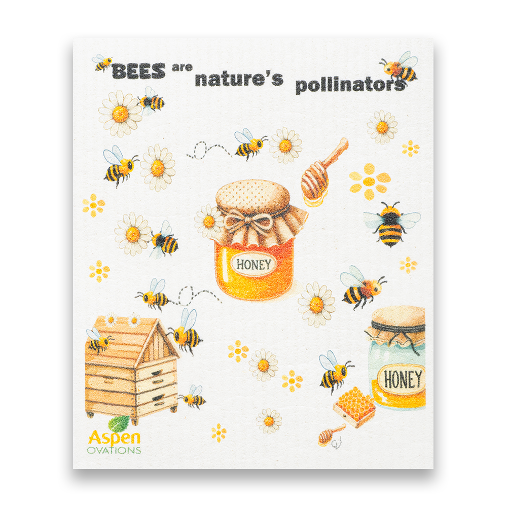 Pollinator Bees & Honey Jars Swedish Dishcloth Eco-Friendly