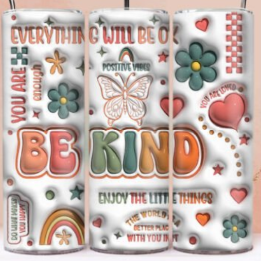 Be Kind 20 oz Skinny Tumbler –  Inspirational Stainless Steel Cup with Lid & Straw, quotes