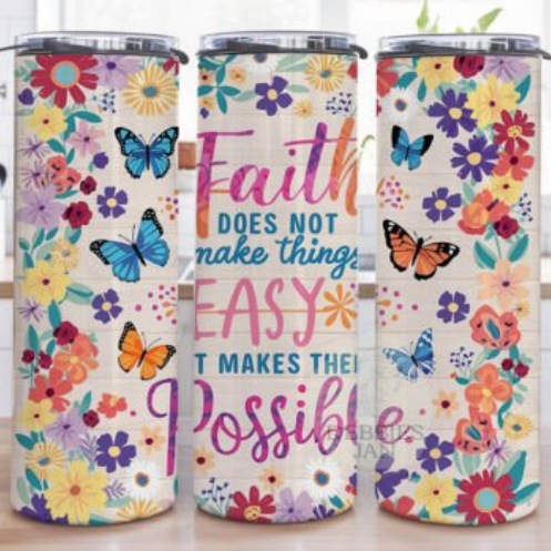 Christian Faith 20 oz Skinny Tumbler – Faith Inspirational Stainless Steel Cup with Lid & Straw, Religious Gift for  Believers
