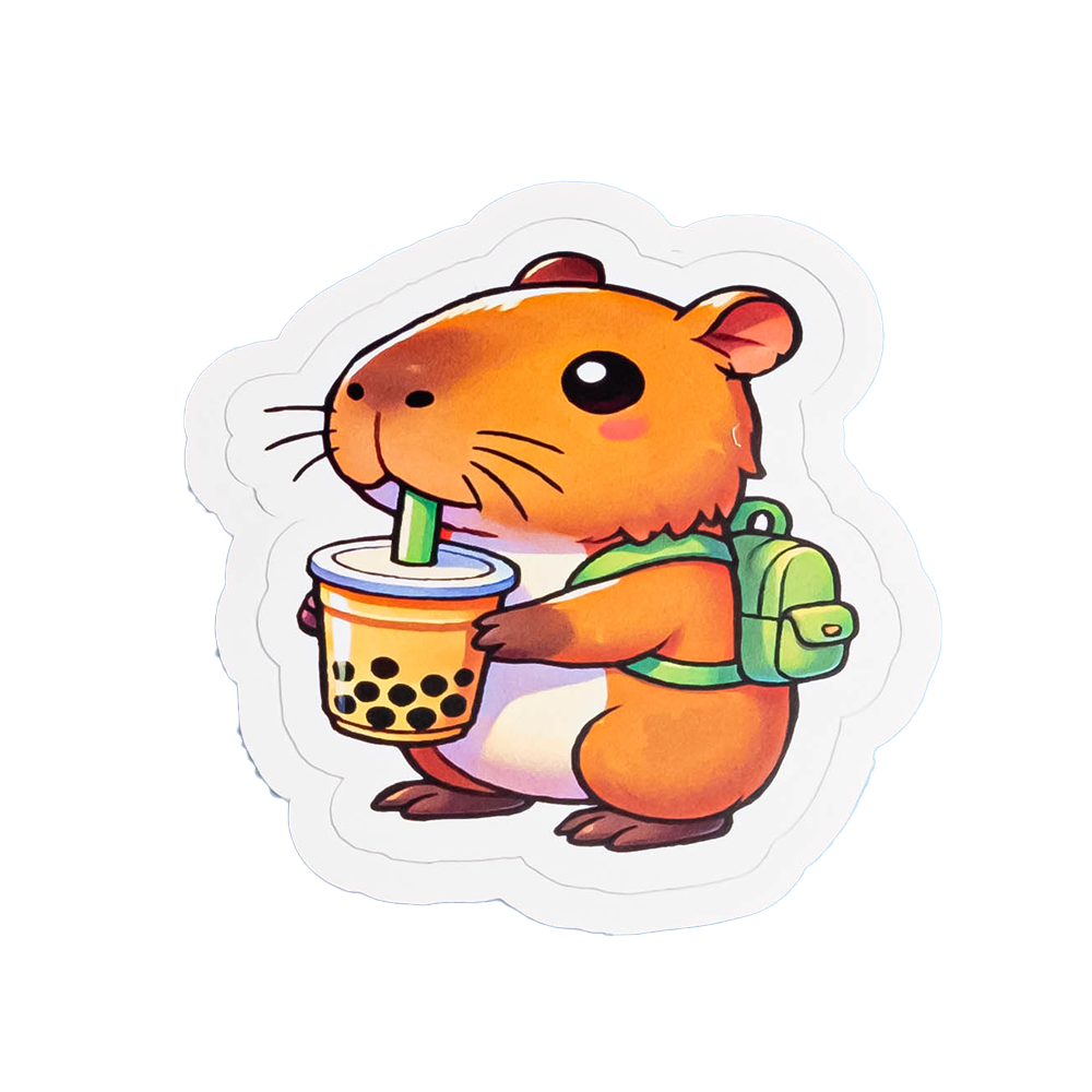 Boba Capybara Sticker - Cute Capy with Bubble Tea Vinyl Decal | Adorable Kawaii Animal Sticker for Laptops, Water Bottles & Boba Lovers