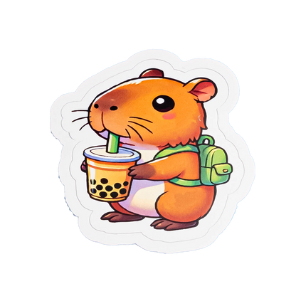 Boba Capybara Sticker - Cute Capy with Bubble Tea Vinyl Decal | Adorable Kawaii Animal Sticker for Laptops, Water Bottles & Boba Lovers