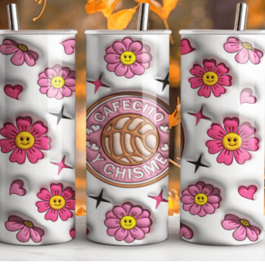 Cafecito y Chisme 20 oz Skinny Tumbler –  Inspirational Stainless Steel Cup with Lid & Straw, quotes
