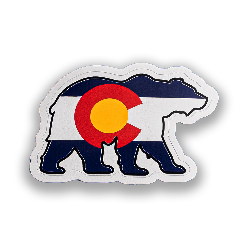 Colorado Bear Sticker – Wildlife Vinyl Decal with Colorado Flag Design – Waterproof Sticker for Laptops, Water Bottles & Cars