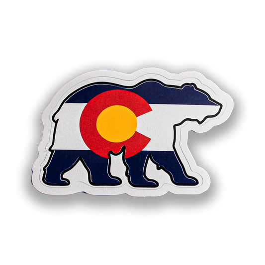 Colorado Bear Sticker – Wildlife Vinyl Decal with Colorado Flag Design – Waterproof Sticker for Laptops, Water Bottles & Cars